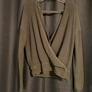 Army green knit low cut sweater